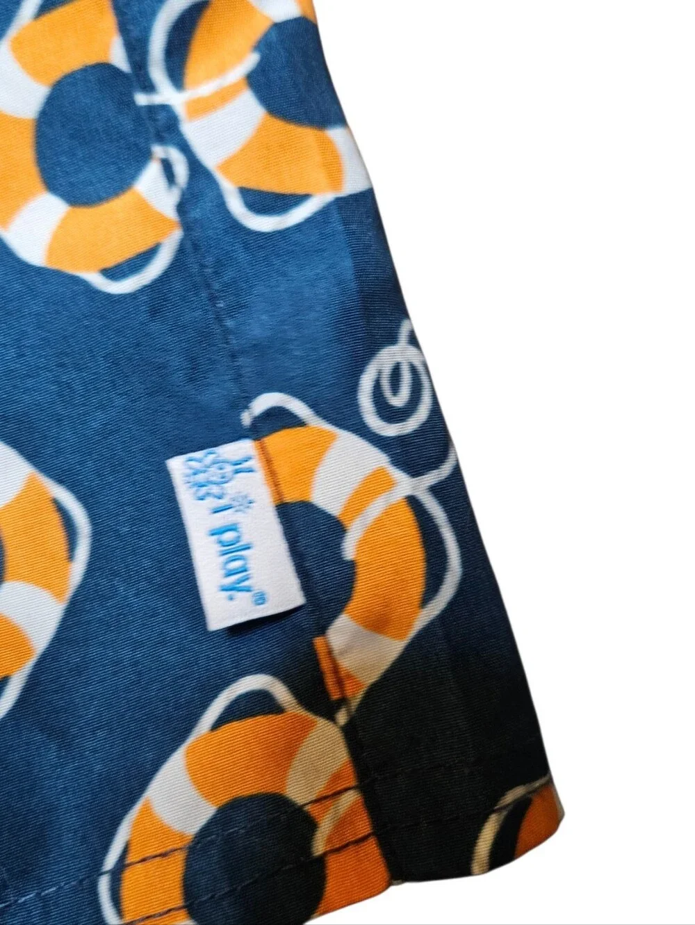 iPlay 3T Navy Orange Life Preserver Swim Trunks UPF 50+